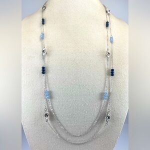 Ann Taylor Layered Silver-Tone Blue Beaded Boho Necklace Cute Statement